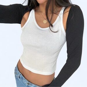 Women's Black and White Ribbed Tank Top